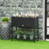 Black Modern PE Rattan Wicker Raised Garden Bed Elevated Planter Box