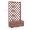 Outdoor Brown Wooden Raised Garden Bed Planter Box with Lattice Trellis
