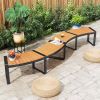 Set of 4 - Round Outdoor Metal Wood Backless Bench - Around Table Tree Fire Pit