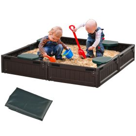 Kids Outdoor Sandbox with Cover, Easy Assembly, Durable Garden Bed for Backyard Fun, Brown