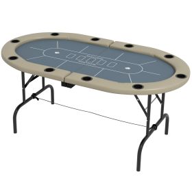 Foldable Poker Table, 70" Oval, Blackjack Texas Holdem, with Cup Holders, Blue