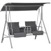 2-Seater Outdoor Porch Swing with Canopy and Table, Patio Swing Chair for Garden, Poolside, Backyard, Gray