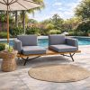 Outdoor Acacia Wood 2 Seater Sofa with Metal Legs for Garden Patio