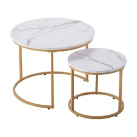 Nesting Coffee Table Set of 2, 23.6 in Round Coffee Table, Nesting Tables for Small Place, Vintage End Side Tables Night Stand with Metal Frame
