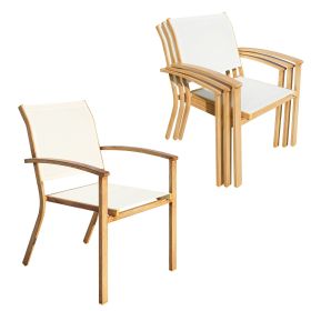 Set of 4 Outdoor Patio Chairs, Integrated Stackable Wrought Iron Furniture Dining Chairs with Arms, Textilene Fabric Indoor Outdoor Chairs for Porch