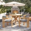 5-Piece Outdoor Acacia Wood Round Dining Set, Solid Wood Patio Table with 4 Barrel Chairs, Cushioned Seats & Backs, Modern Garden Conversation Set, Gr