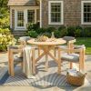 5-Piece Outdoor Acacia Wood Round Dining Set, Solid Wood Patio Table with 4 Barrel Chairs, Cushioned Seats & Backs, Modern Garden Conversation Set, Gr