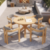 5-Piece Outdoor Acacia Wood Round Dining Set, Solid Wood Patio Table with 4 Barrel Chairs, Cushioned Seats & Backs, Modern Garden Conversation Set, Gr