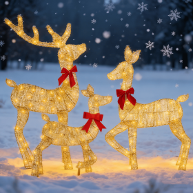 Christmas Lighted Reindeer Family Decor - 3-Piece 2D Design 8 Modes LED String Lights, Rustproof Iron Outdoor Indoor Holiday Decor