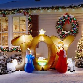 7.5FT Lighted Christmas Inflatable Decoration, Inflatable Nativity Scene with JOY Sign