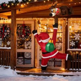 8.5ft Inflatable Climbing Santa with Reindeer - Built-in LED Lights Weather-Resistant Polyester Xmas Decor