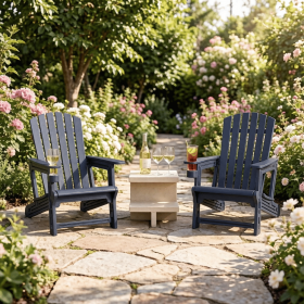 High-Back Adirondack Chair with Cup Holder HDPE Wood-Like Texture for Garden Outdoor Comfortable Seating with Classic Design-There is only one chair
