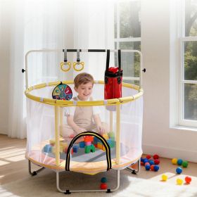 54 inch Mini indoor and OutdoorToddler Trampoline With Safety Net, Antislip Safe Design, Round Jumping Toy,With Boxing Bag ,Ring and Basketball H