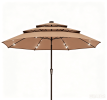 10ft Patio Umbrella, LED Lighted Patio Umbrella Outdoor Table Pool Sun Shade Canopy 3 Tier Outdoor Market Table Umbrellas With 8 Fiberglass Ribs And P