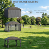Grey 10'X 13' Hard Top Pavilion with Curtains and Grid Steel Roof Ceiling Courtyard Outdoor Entertainment Area