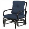 Patio Glider, Outdoor Glider Chair with Cushions, Steel Frame, Curved Armrests, Dark Blue