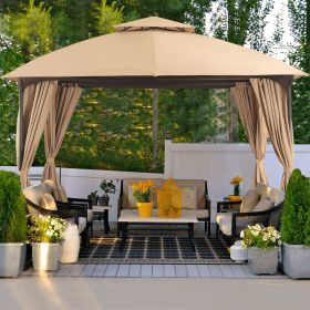 Patio Gazebo 10'x10', Outdoor Duty Party Tent Shelter With Double Roofs, Oxford Fabric Mosquito Nettings And Privacy Screens For Backyard, Garden, Law