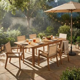 7 Pieces Acacia Wood Outdoor Dining Set s,Modern 6 Chairs 1 Large Table, Dining Furniture Set for Lawn, Backyard, Garden Deck,Poolside,Beige