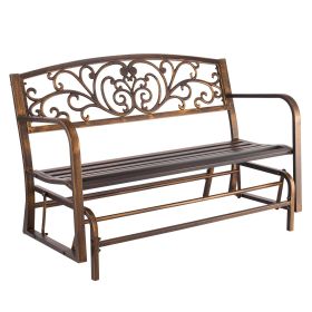 Outdoor Bench, 50 inch, Carbon Steel Metal Frame with Cast Iron Backrest and Round Edge Armrests, Weatherproof Outside Glider Bench for Patio, Ga
