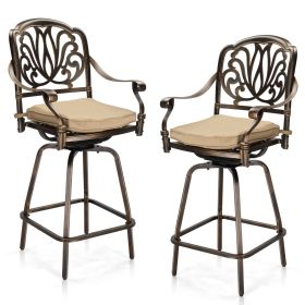 Outdoor Swivel Bar Stools Set of 2, Cast Aluminum Patio Bar Height Chairs, All-Weather Bar Dining Chairs Outdoor Swivel Chairs Furniture (Elizabethan