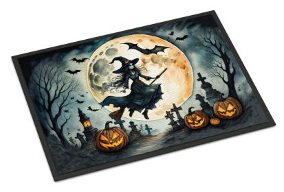 NEW Flying Witch Spooky Halloween Doormat Front Door Mat Indoor Outdoor Rugs for Entryway, Non Slip Washable Low Pile, 18H X 27W