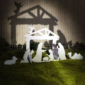 Outdoor Lighted Nativity Set, Holy Family Christmas Scene with 20 LED Lights, Holiday Yard Lawn Garden Decoration, White