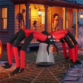10ft Wide 5ft Tall Giant Halloween Inflatable Spider - LED Head Light + 2 Red Eye Tunnel Lights, Black + Red Color