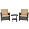3 Pieces Patio Rattan Furniture Set Cushioned Sofa Storage Table with Shelf Garden