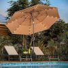 10ft Patio Umbrella, LED Lighted Patio Umbrella Outdoor Table Pool Sun Shade Canopy 3 Tier Outdoor Market Table Umbrellas With 8 Fiberglass Ribs And P