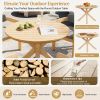 5-Piece Outdoor Acacia Wood Round Dining Set, Solid Wood Patio Table with 4 Barrel Chairs, Cushioned Seats & Backs, Modern Garden Conversation Set, Gr