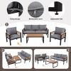 GO 4-Piece Outdoor Furniture Sofa Set for 5 People with Acacia Wood Armrests, Patio Conversation Set with Removable Cushion an