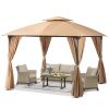 Patio Gazebo 10'x10', Outdoor Duty Party Tent Shelter With Double Roofs, Oxford Fabric Mosquito Nettings And Privacy Screens For Backyard, Garden, Law