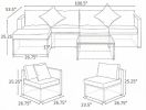 6 Piece Outdoor Patio Furniture Set PE Rattan Wicker Sectional Sofa with Ottoman Tempered Glass Table Mixed Brown & Cream White All-Weather Cushioned