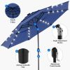 10ft 3-Tier Solar LED Patio Umbrella with Tilt Adjustment and UV-Resistant Polyester Fabric, Outdoor Market Umbrella, Navy Blue