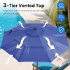10ft 3-Tier Solar LED Patio Umbrella with Tilt Adjustment and UV-Resistant Polyester Fabric, Outdoor Market Umbrella, Navy Blue