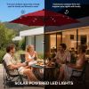 9ft Solar LED Patio Umbrella with Push Button Tilt & Crank, 6 Ribs Waterproof Polyester Outdoor Market Table Umbrella for Garden Backyard Pool, Burgun