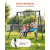 Swing Set for Backyard, 60 x 32 in Swing Seat with Heavy Duty A-Frame Metal Stand, 440 lbs Load Capacity, Reinforced with Spiral Ground Anchors