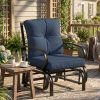 Patio Glider, Outdoor Glider Chair with Cushions, Steel Frame, Curved Armrests, Dark Blue