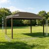 Grey 10'X 13' Hard Top Pavilion with Curtains and Grid Steel Roof Ceiling Courtyard Outdoor Entertainment Area