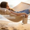 Double Quilted Polyester Hammock with Beechwood Spreader Bar and Detachable Pillow for Outdoor Garden Patio