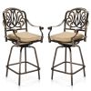 Outdoor Swivel Bar Stools Set of 2, Cast Aluminum Patio Bar Height Chairs, All-Weather Bar Dining Chairs Outdoor Swivel Chairs Furniture (Elizabethan