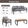 GO 4-Piece Outdoor Furniture Sofa Set for 5 People with Acacia Wood Armrests, Patio Conversation Set with Removable Cushion an