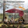 9ft Solar LED Patio Umbrella with Push Button Tilt & Crank, 6 Ribs Waterproof Polyester Outdoor Market Table Umbrella for Garden Backyard Pool, Burgun
