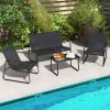 4 Pieces Outdoor Conversation Set with Tempered Glass Coffee Table