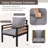 GO 4-Piece Outdoor Furniture Sofa Set for 5 People with Acacia Wood Armrests, Patio Conversation Set with Removable Cushion an