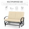 Patio Glider Bench with Padded Cushions and Armrests, Outdoor 2-Person Swing Rocking Chair Loveseat with Sturdy Frame, Beige