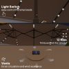 Garden Parasol 14.4 ft. Double-Sided Sun Umbrella with Base, Patio Parasol with LED Solar Lights, Khaki