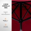 9ft Solar LED Patio Umbrella with Push Button Tilt & Crank, 6 Ribs Waterproof Polyester Outdoor Market Table Umbrella for Garden Backyard Pool, Burgun