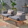 Outdoor Acacia Wood 2 Seater Sofa with Metal Legs for Garden Patio