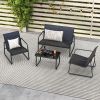 4 Pieces Outdoor Conversation Set with Tempered Glass Coffee Table